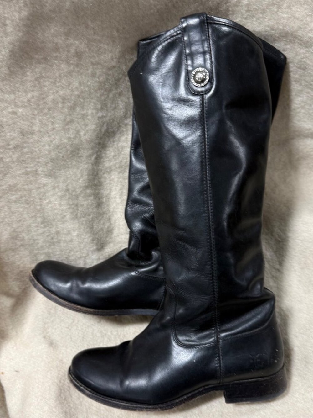 Vintage 70s FRYE Black Label Size 6 Campus Boots Black Leather Tall Knee High Sq